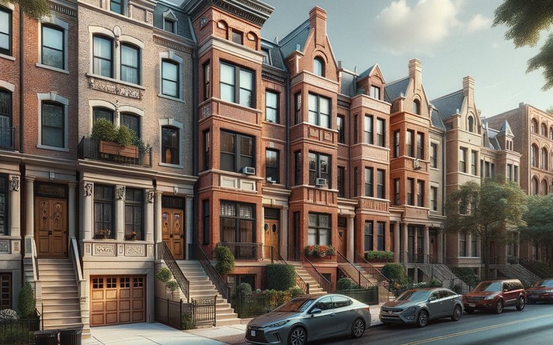 Lincoln Park Chicago townhomes with carriage-style garage doors illustrating neighborhood pricing differences