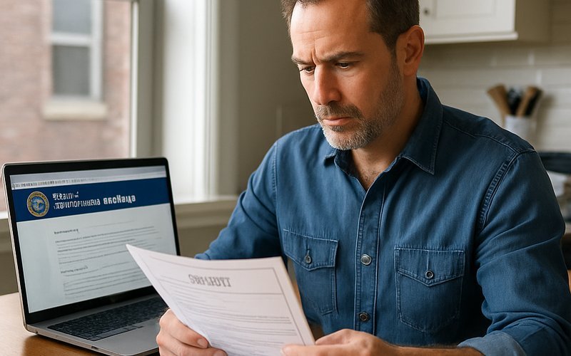 Homeowner reviewing Chicago Department of Buildings permit paperwork for a north side Chicago garage door installation