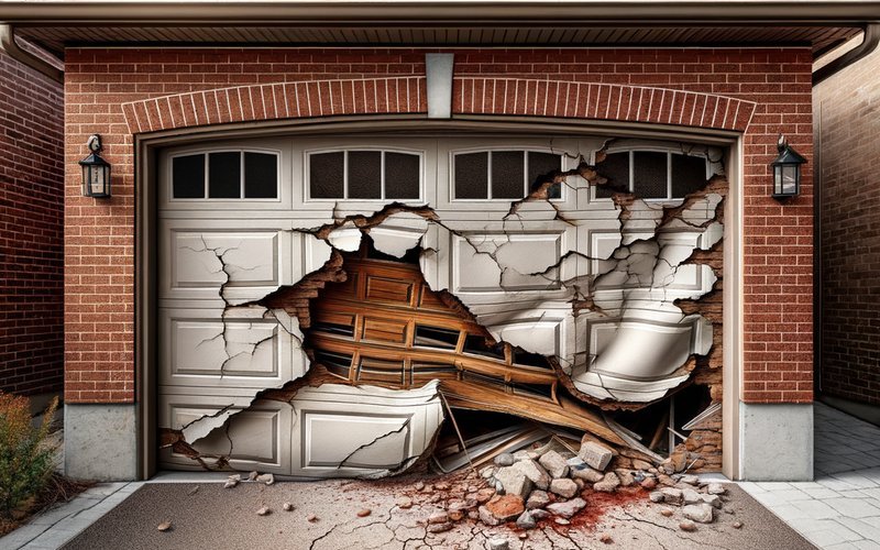 Damaged garage door panel on a Morton Grove IL home showing why panel replacement rarely qualifies as a same day repair