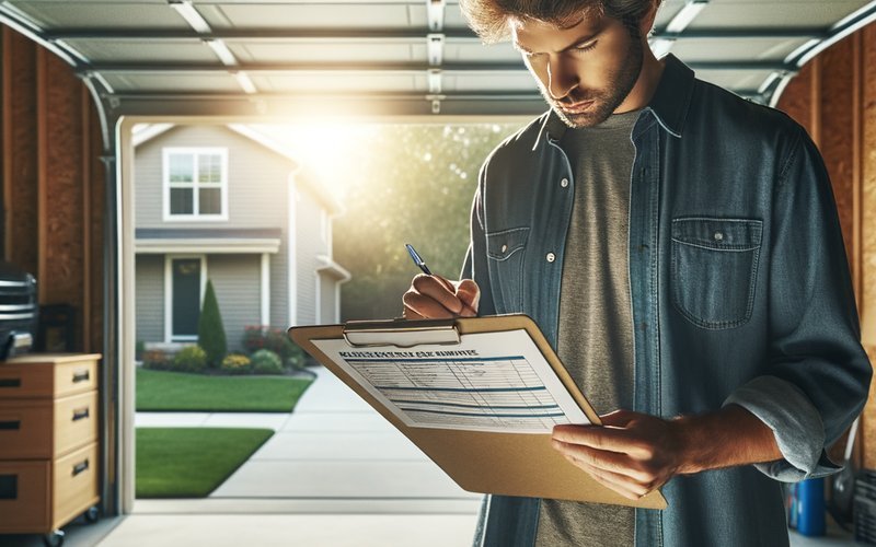 Homeowner reviewing a same day garage door repair cost estimate inside a Morton Grove IL garage