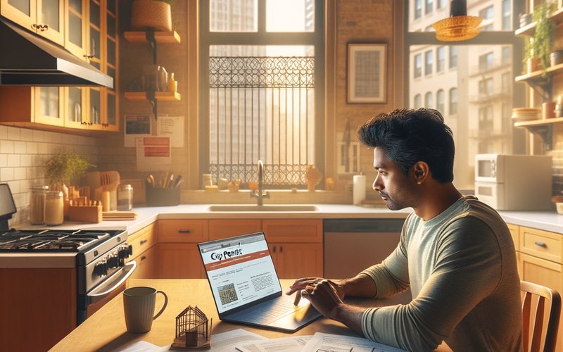 A Chicago homeowner applying for a garage door repair permit online through the city of Chicago permit portal