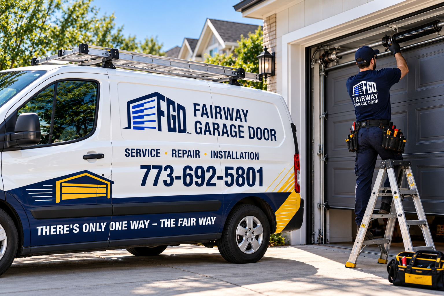 Fairway Garage Door service van and technician — emergency garage door repair Chicago