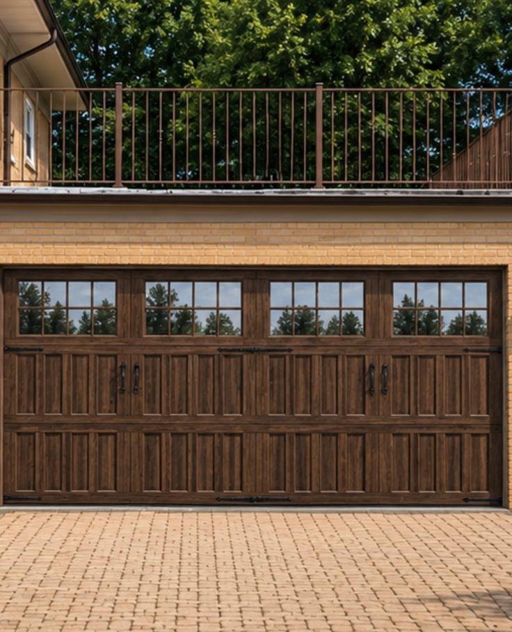 Premium wood-grain carriage door with glass inserts